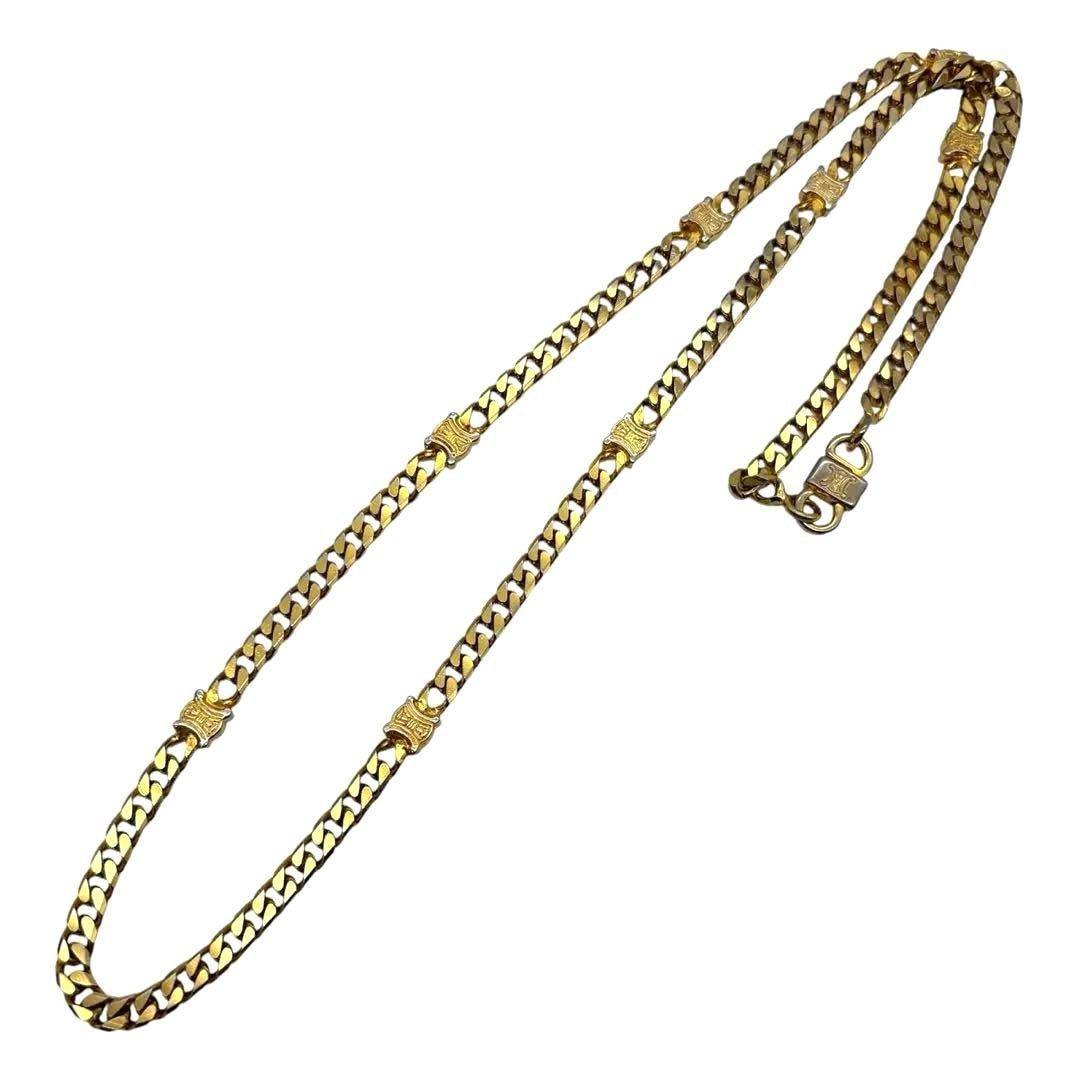 CELINE Triomphe Link Chain Necklace Gold-tone Length: 27.6 in. Vintage