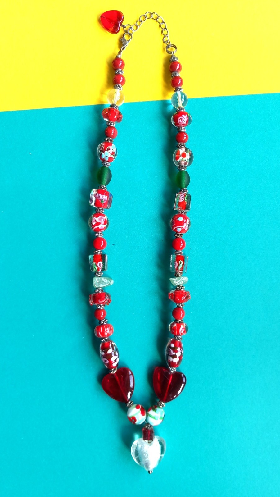 Colourful Beaded Necklace, Czech Glass, Handmade, Vibrant Artificial Gemstone