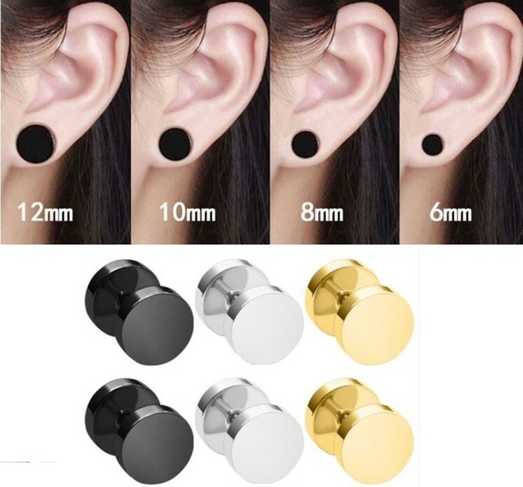 1 Pair Pierced Stainless Steel Round Barbell Stud Earring Ear Plug for Men/Women