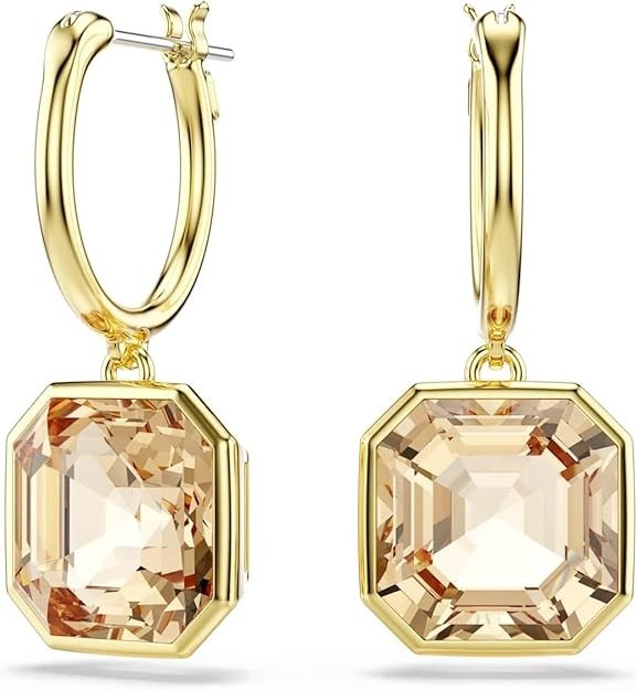 Swarovski Millenia Drop Earrings Square cut Gold Tone Finish Caramel 5731148 NEW