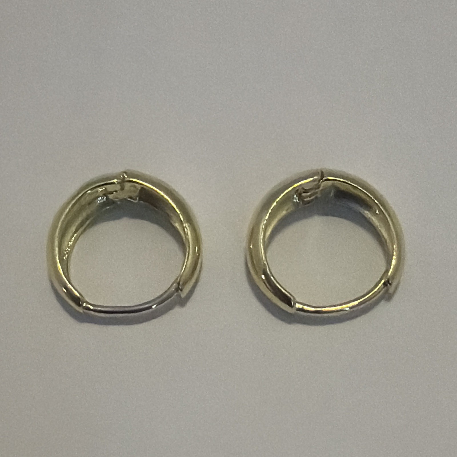 Gold Tone Round Hoop Huggie Earrings Hinged Closure No Stone Metal Lobe Pair