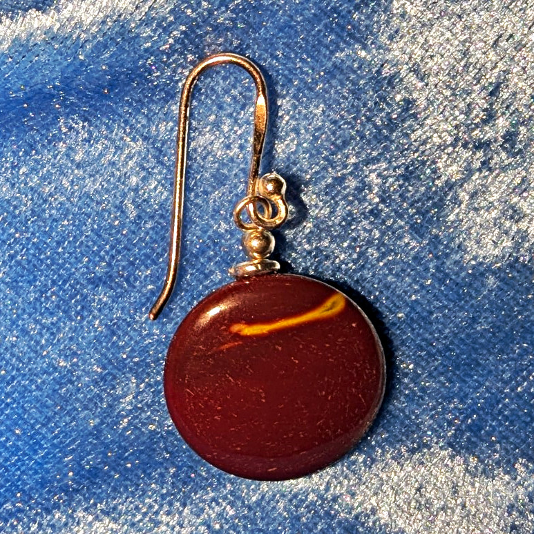 Red Round Disc Dangle/Drop Hook Earrings, Metal, 1.8 in Drop, 0.6 in Dia