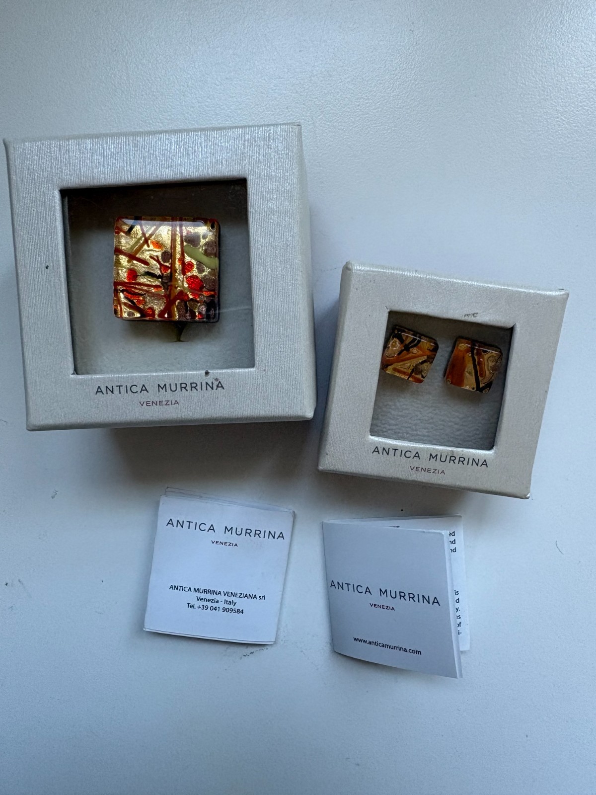 Antica Murrina Venezia Murano Glass Ring Earrings Set Italy Boxed certificate