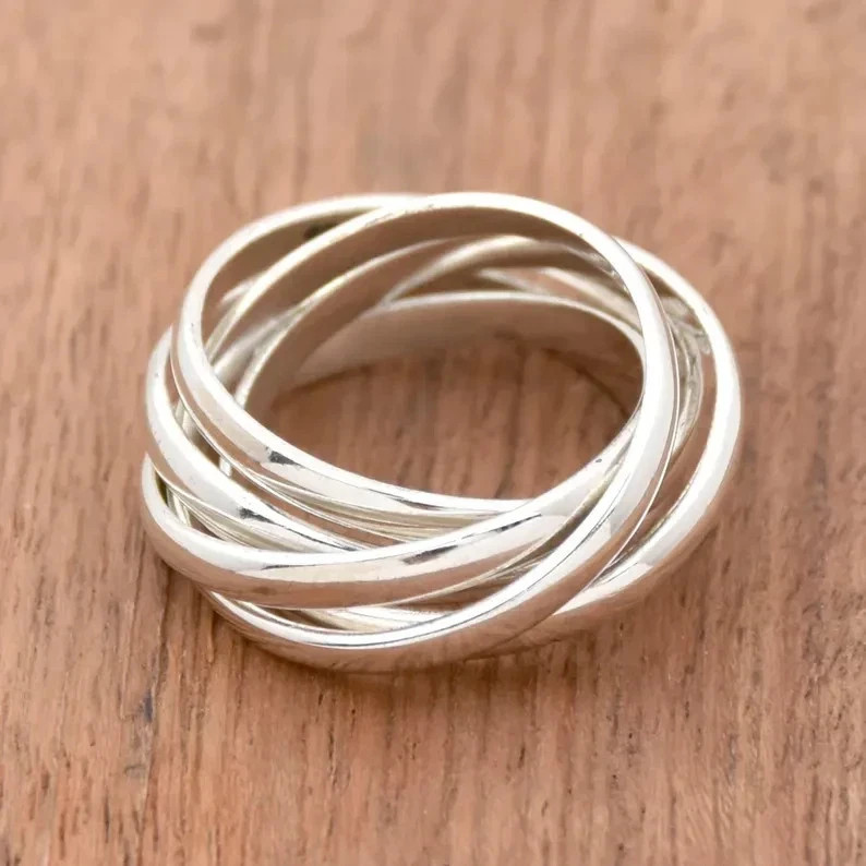 925 Sterling Silver, Solid Silver, Band Ring, Unisex, Turban Band Ring 5 band