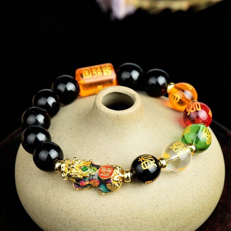 New Feng Shui Obsidian Beads Pi Yao Pi Xiu Five Elements Wealth Prosperity
