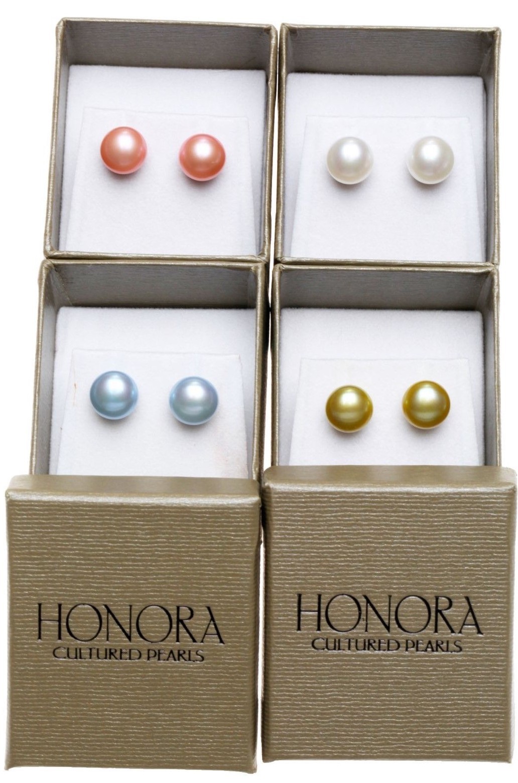 HONORA COLLECTION FRESHWATER PEARL 8-9mm STUD EARRINGS SET of 4 ~ pastel ~ NIB