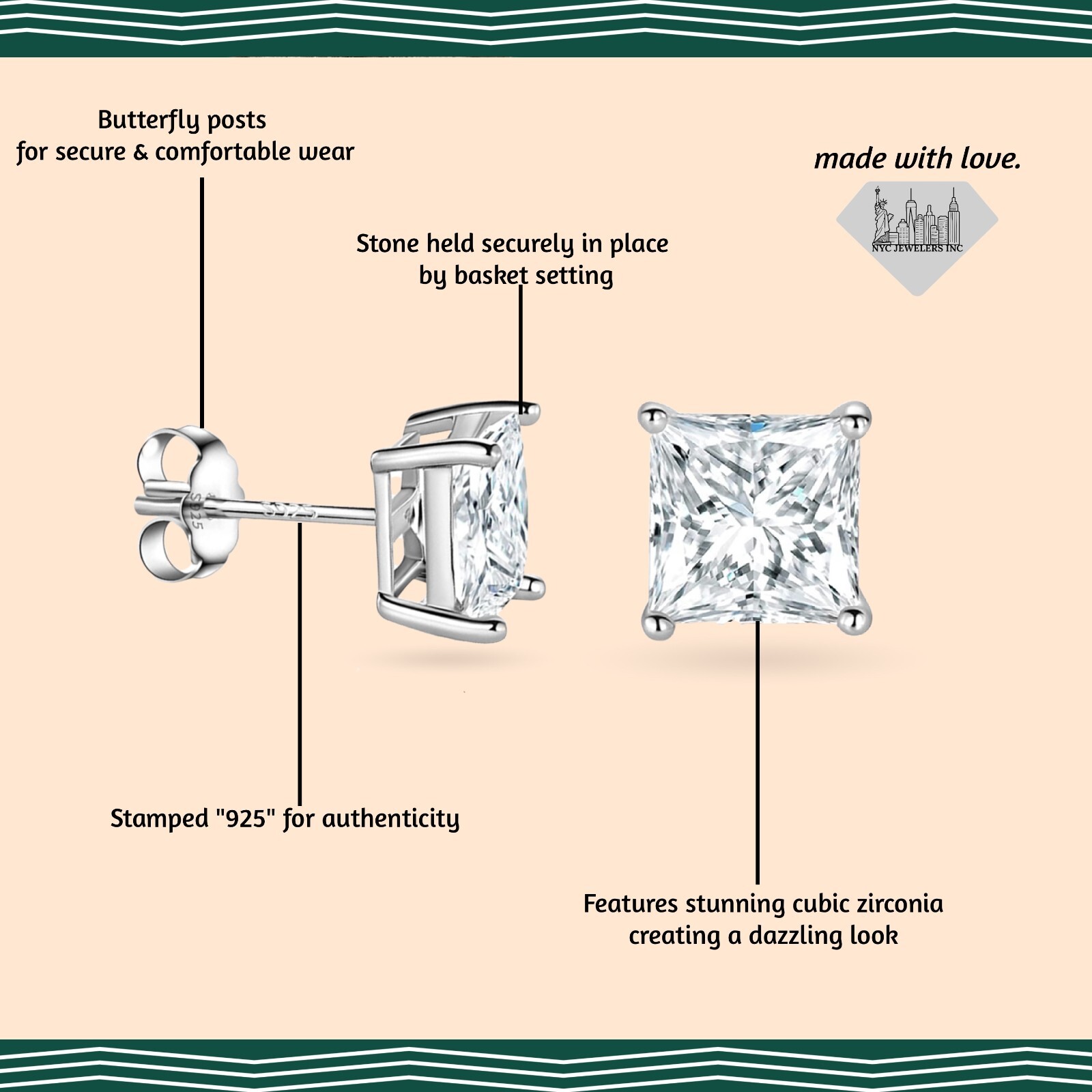 Sterling Silver CZ Cubic Zirconia Stud Earrings Unisex 4MM 5MM 6MM 7MM 8MM 9MM