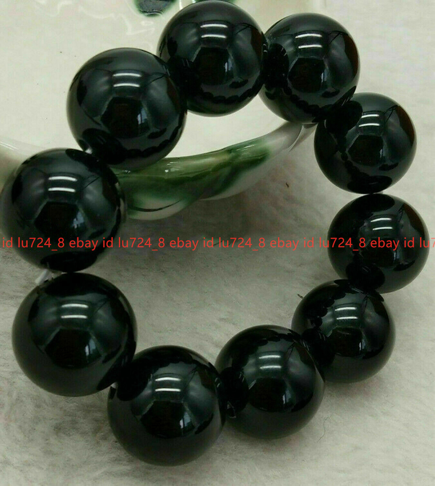 Huge 16/18/20mm Natural Black Agate Onyx Gems Round Beads Elastic Bracelets 7.5″