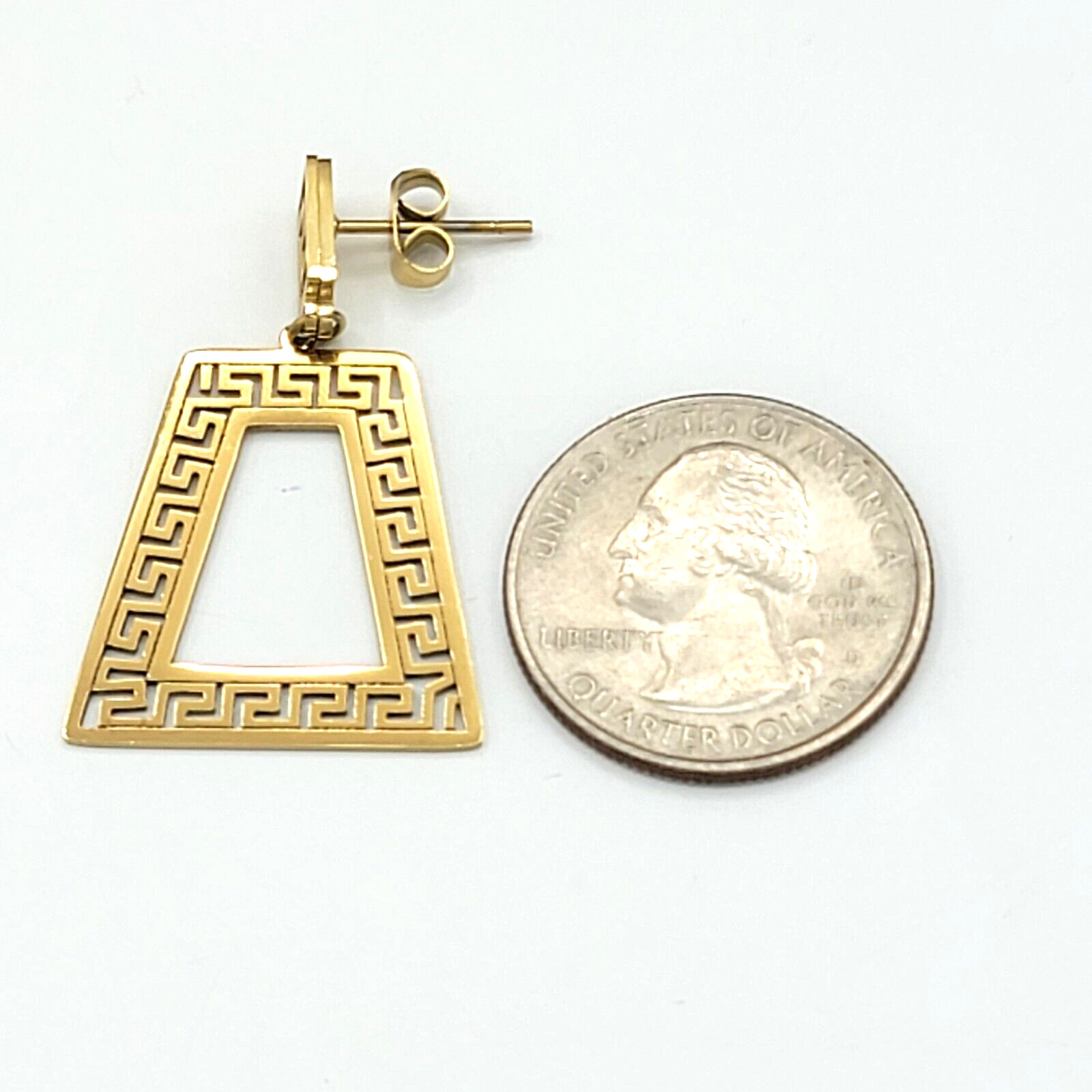 Women’s Stainless Steel Greek Key Symbol Vintage Dangle Drop Earrings. Meander