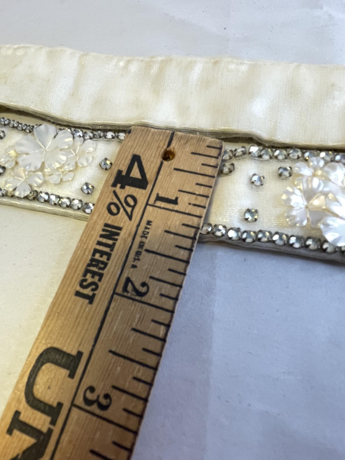 Ivory Satin Beaded Rhinestone Floral Belt Womens Snap Closure Formal Dress Sash