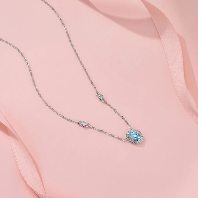 Blue Topaz Moissanite 3Pcs Jewelry Set S925 Silver GRA Cert Free Engraving Gift