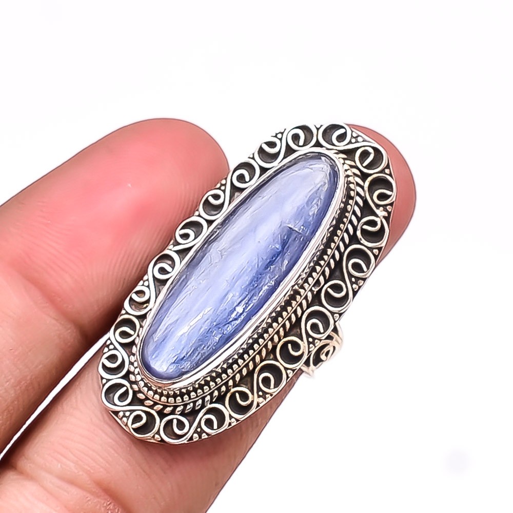 Kyanite – Nepal Gemstone 925 Sterling Silver Bali Ring S.8 R35