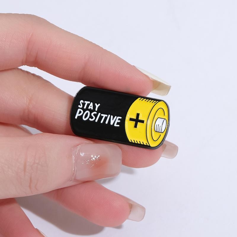 Stay Positive Battery Enamel Pin Funny Cartoon Brooch Lapel Badge Gift!