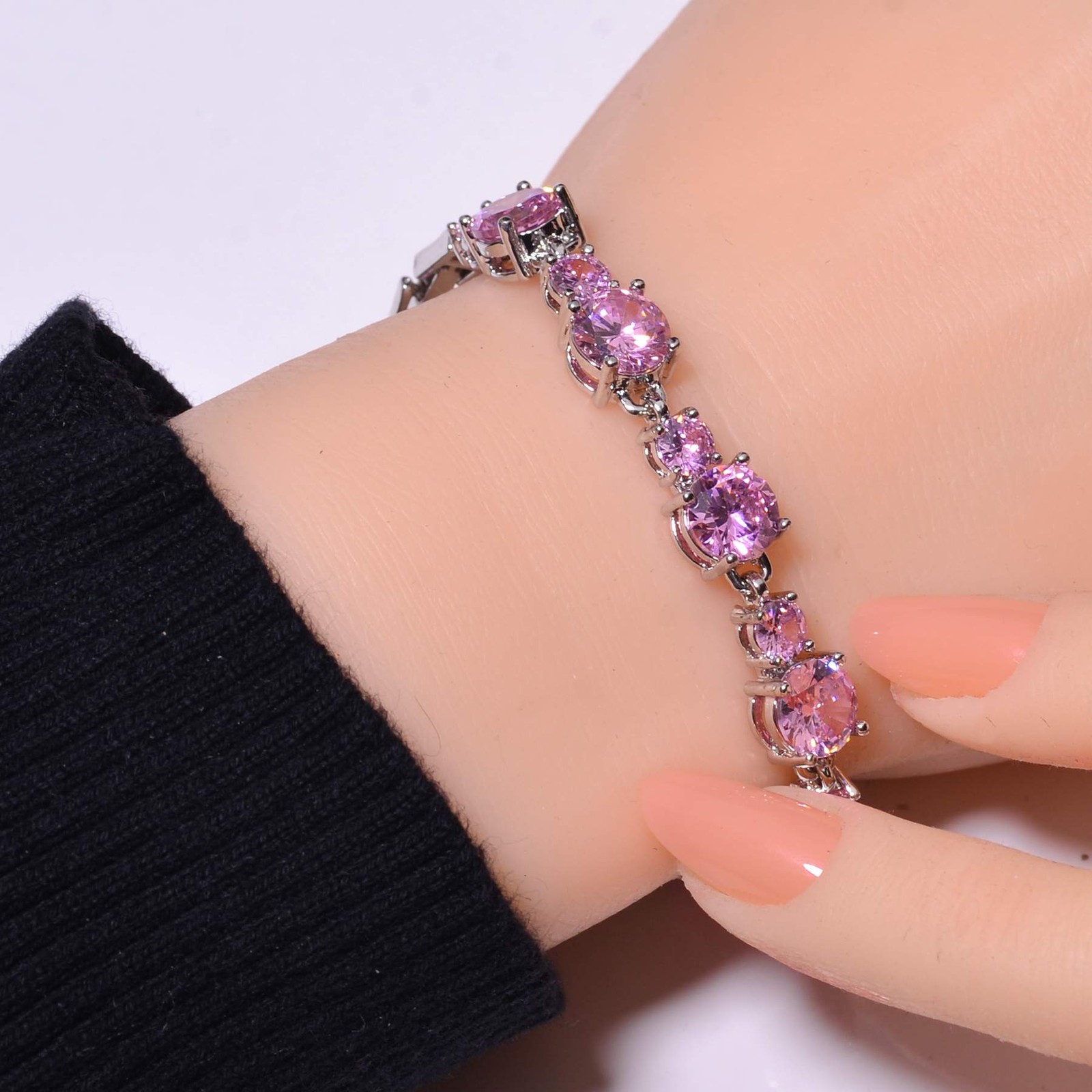 Pink Sapphire Simulated Gemstone 925 Sterling Silver Tennis Bracelet 8.99″ B55