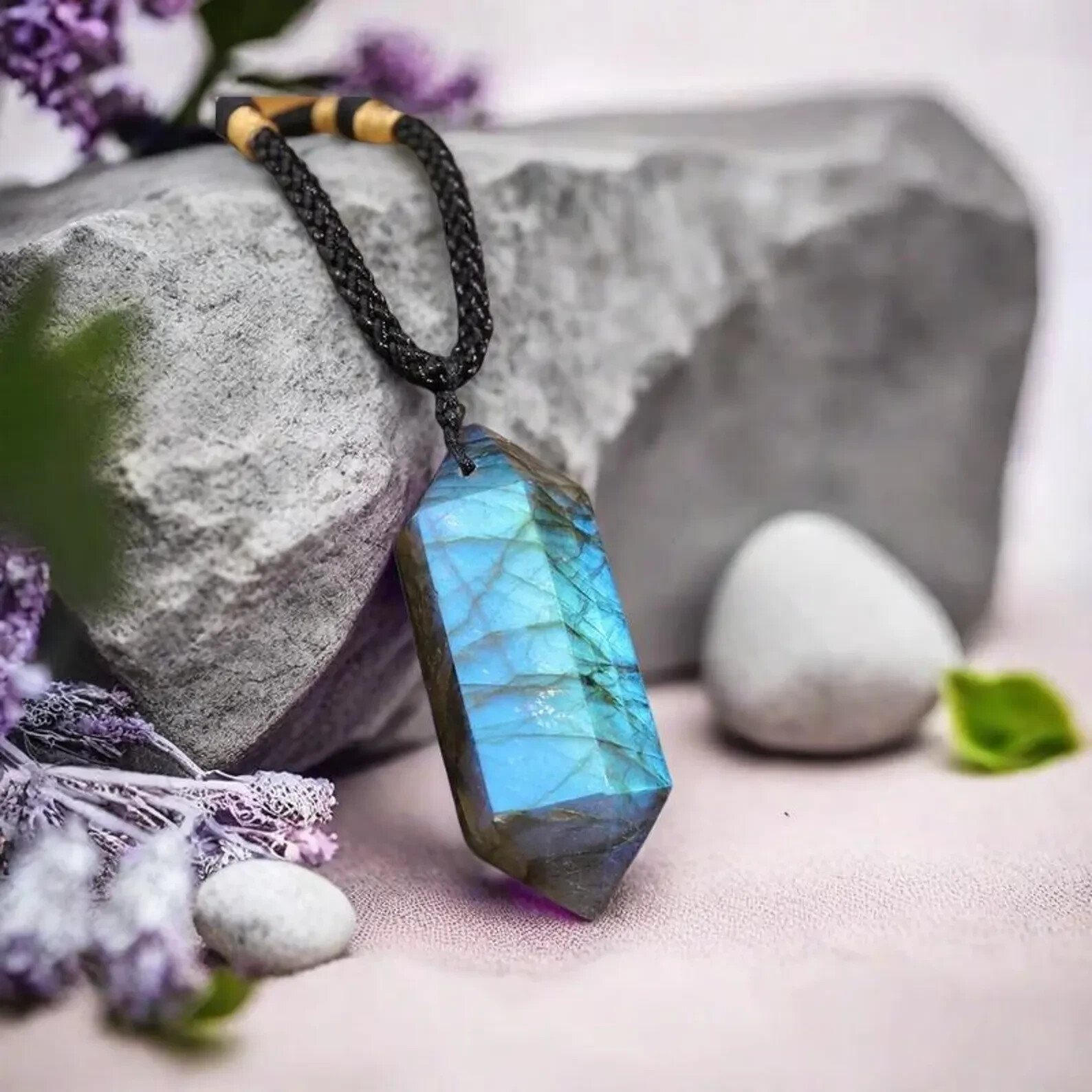 High Flash Labradorite Double Point Pendant Necklace Healing Crystal Gifts