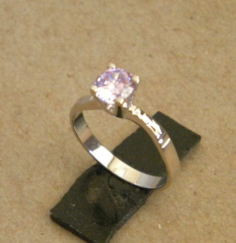Lady Women’s Girl’s Rhodium Plated Round Solitaire Alexandrite CZ Ring Size 8