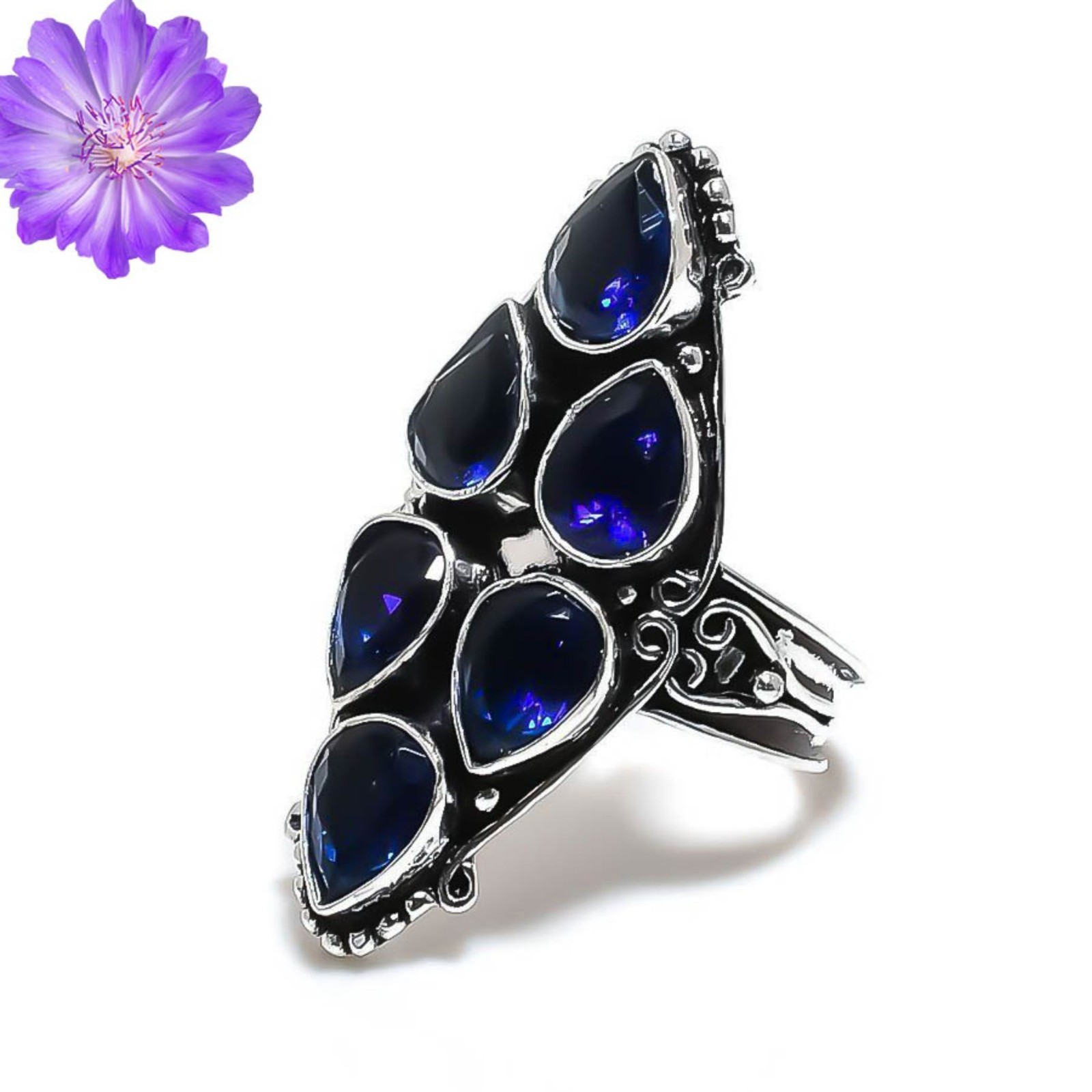 Blue Sapphire Gemstone 925 Sterling Silver Ring Handmade Jewelry Ring For Gift