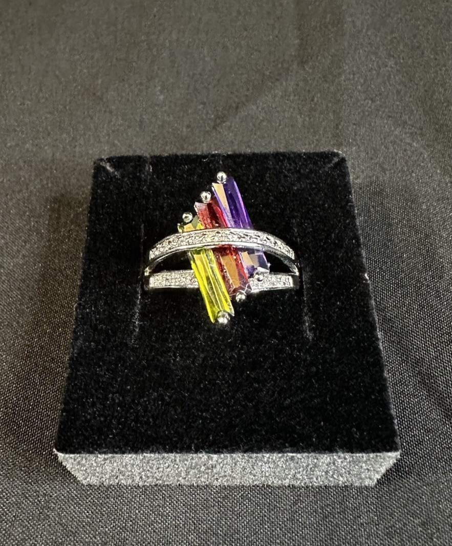 Signed RSC RS Covenant Multicolor Crystals & Stones Ring Size 9.5 Made In USA