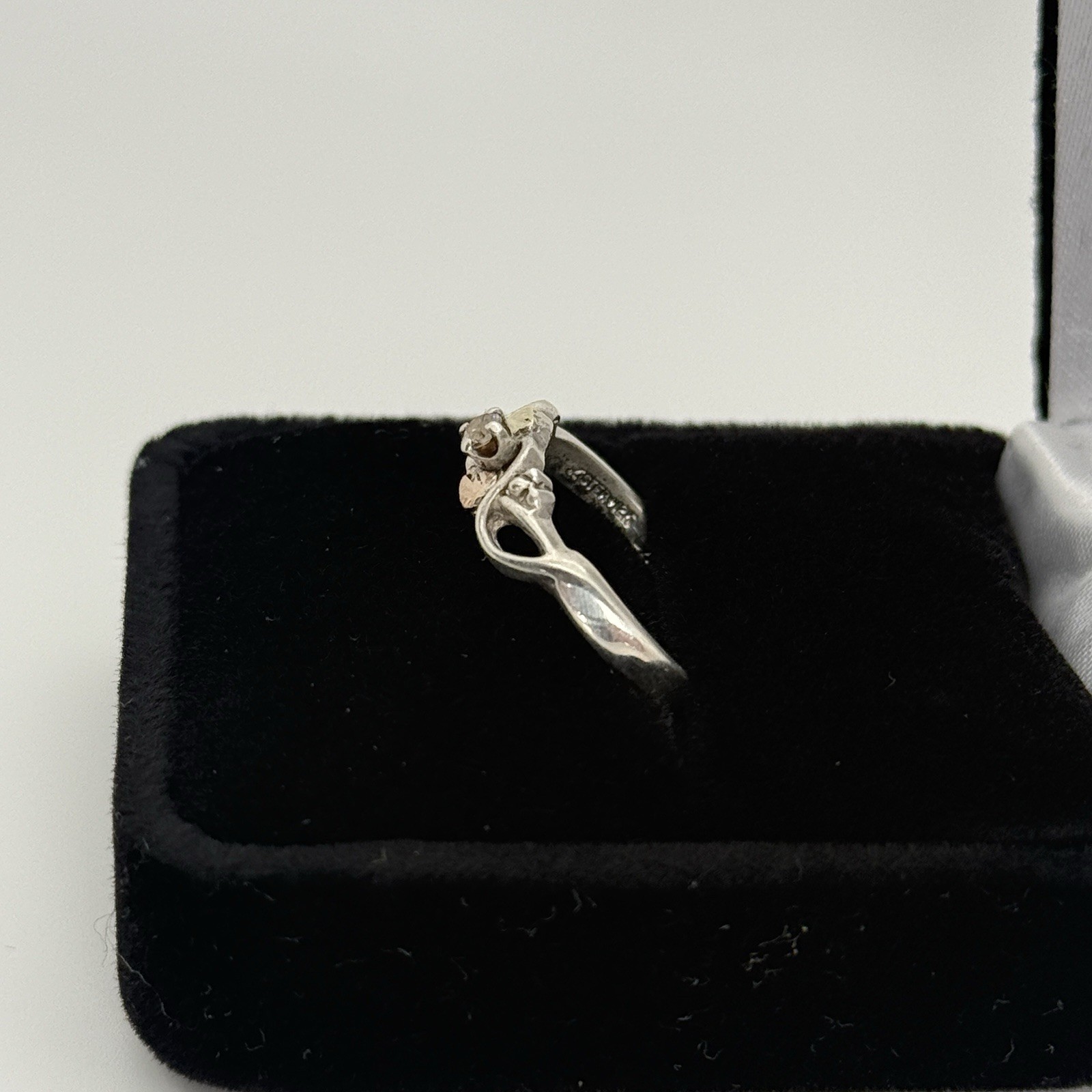 Black Hills Gold Sterling Silver 12K Tri-Color Cubic Zirconia Leaf Ring 7.75