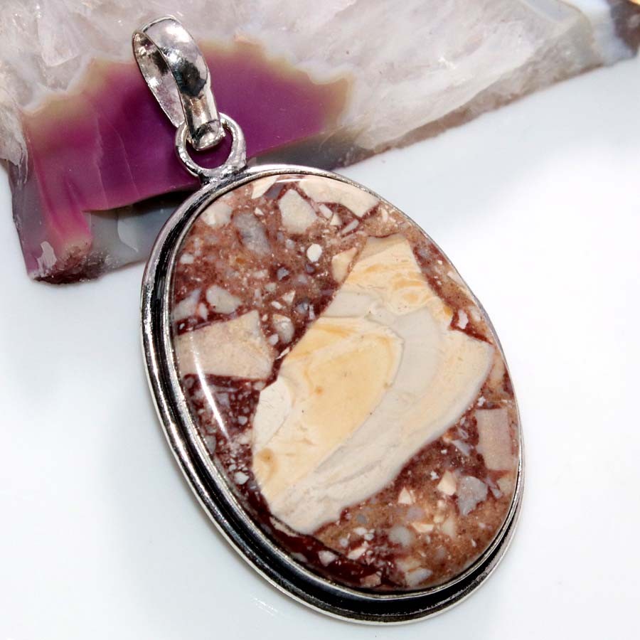 925 Silver Plated Marble Jasper Pendant 2.1″ Graceful Jewelry Fashion Sale MJ