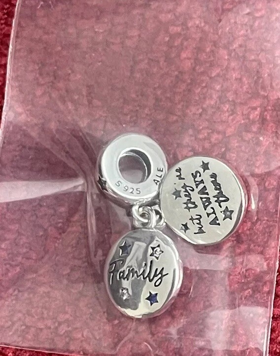 Family Love Double Dangle Charm, Man-Made Crystals & Clear CZ