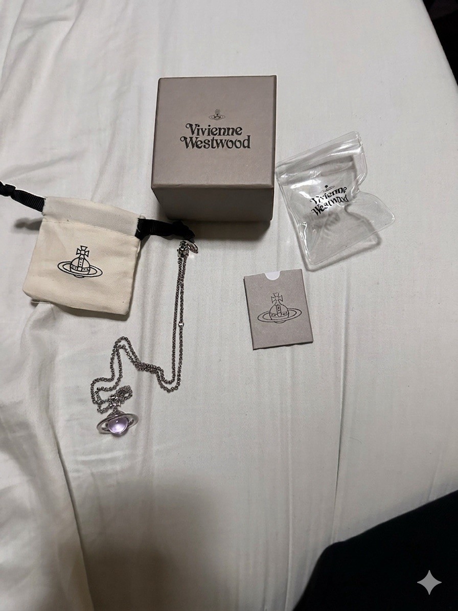 Vivienne Westwood Silver Orb Charm Pendant Necklace Purple Oval Stone