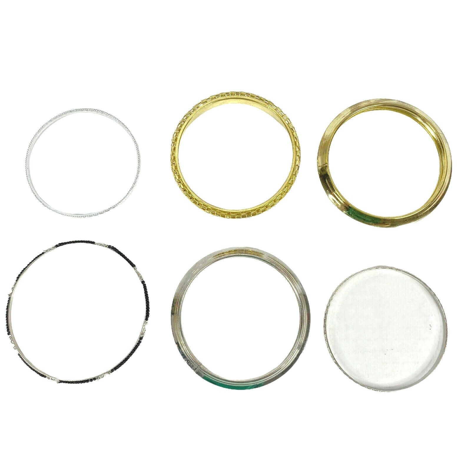 Lot of 6 Bangle Bracelets Slip On Metal Fashion Women Costume Bling Jewelry
