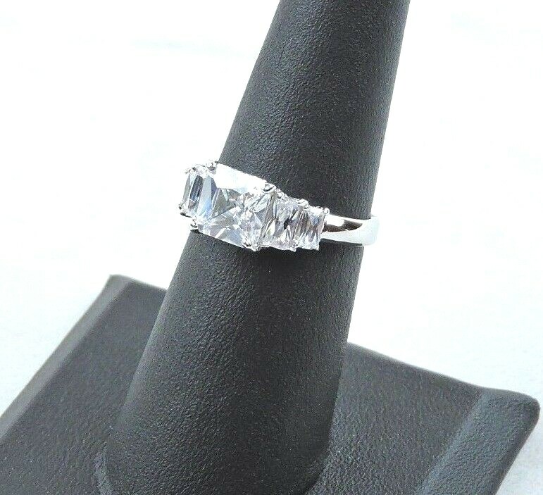 Sterling Silver 4.25 cttw Princess And Radiant Cut Cubic Zirconia 5 Stone Ring