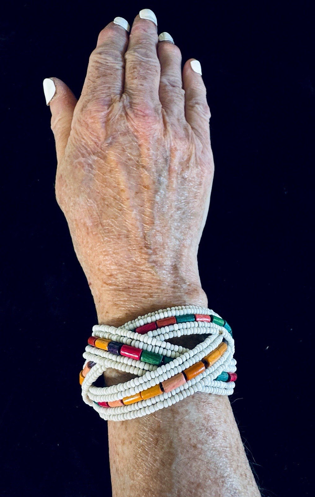 2 Beaded Bracelets Boho Multi Colors Cuff and Snap Closure