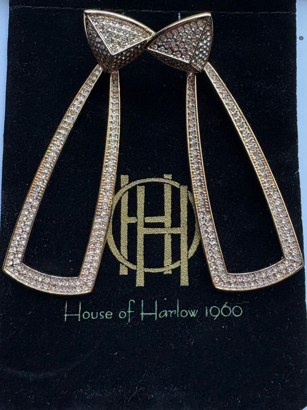 House of Harlow 1960 Gold Earrings- Crystal Geometric- Glam Retro Statement