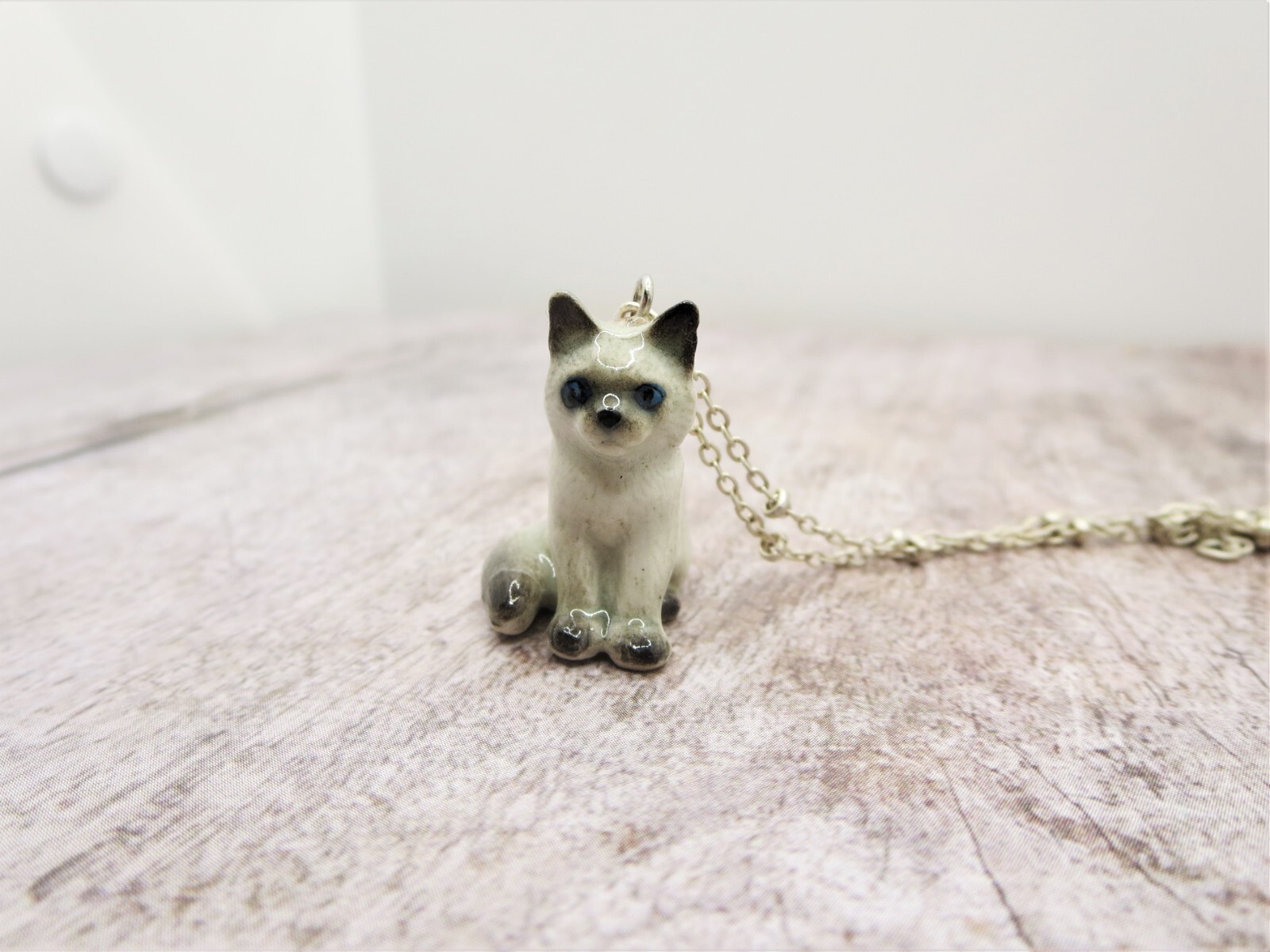 Cat necklace porcelain black cat pendant ceramic Animal Figurine necklace