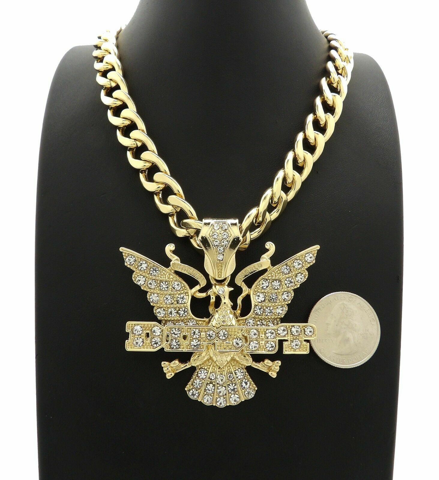 ICED HIP HOP DIPSET EAGLE PENDANT & 11mm 20″ CUBAN CHOKER CHAIN FASHION NECKLACE