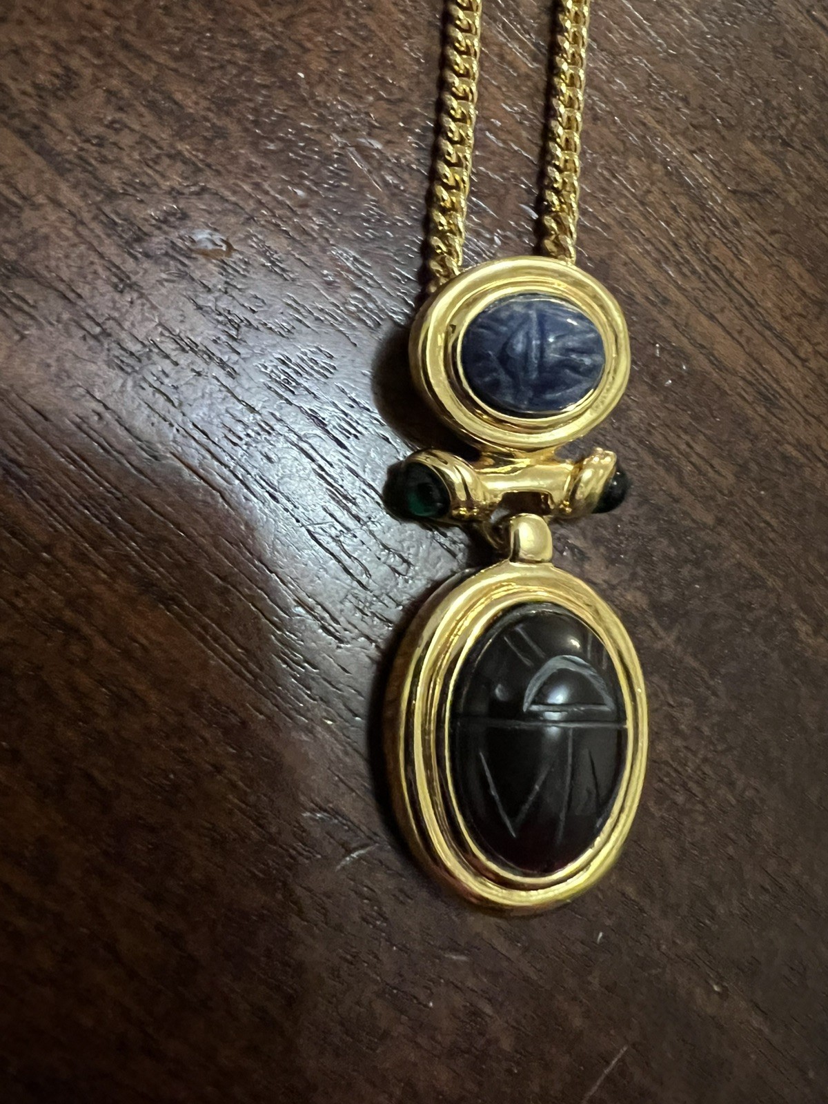 Givenchy Scarab Pendant Necklace Unsigned Pendant 1 3/4 Inches Chain 32 Inches