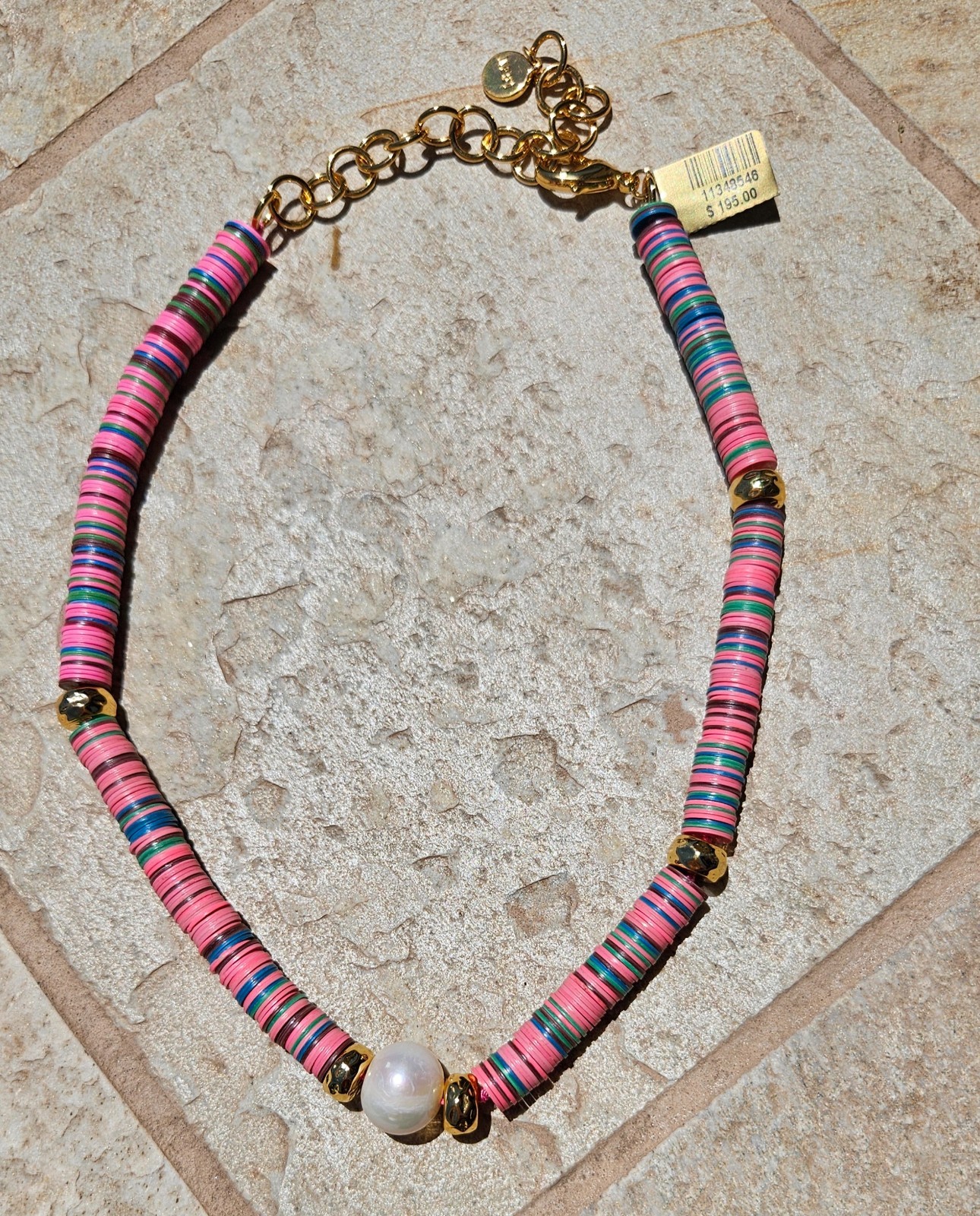 NEST Jewelry Pink Multi Color Vinyl Bead with Center Pearl and Gold Tone Beads
