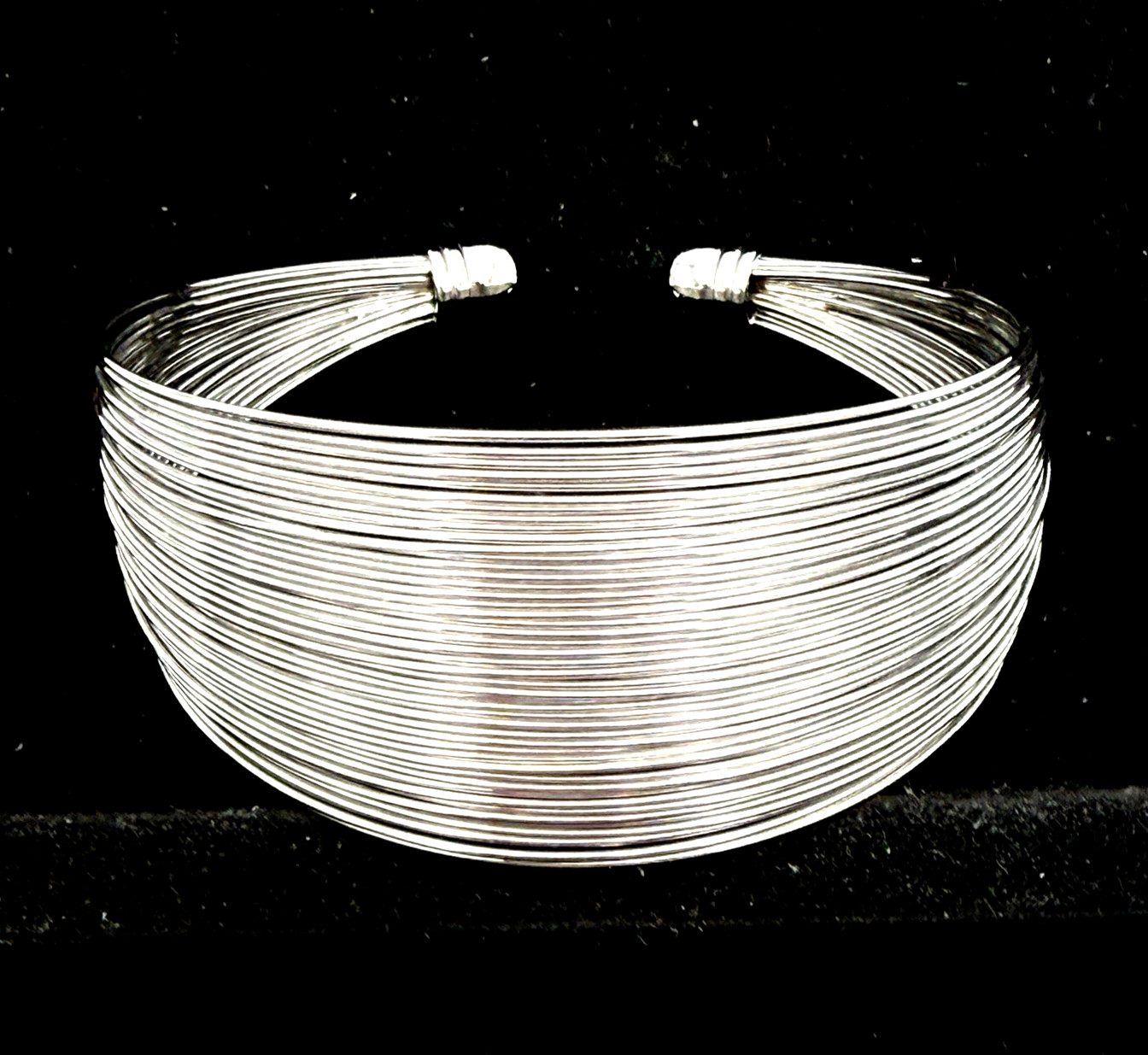 Metal Multi Wire Cuff Bracelet Wide Boho Silver Tone 6.5 inches