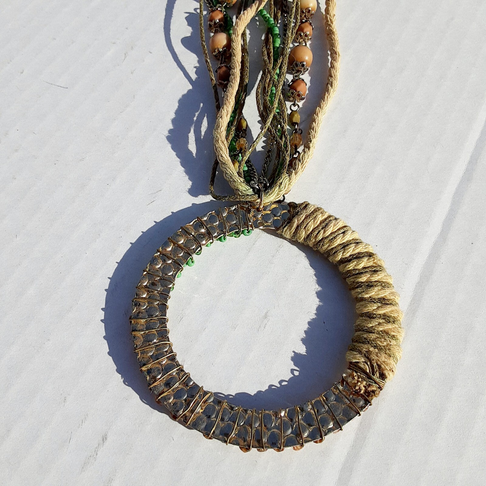 Boho Jewelry Necklace Wire Wrapped Pendant Layered Wood Unique Rare