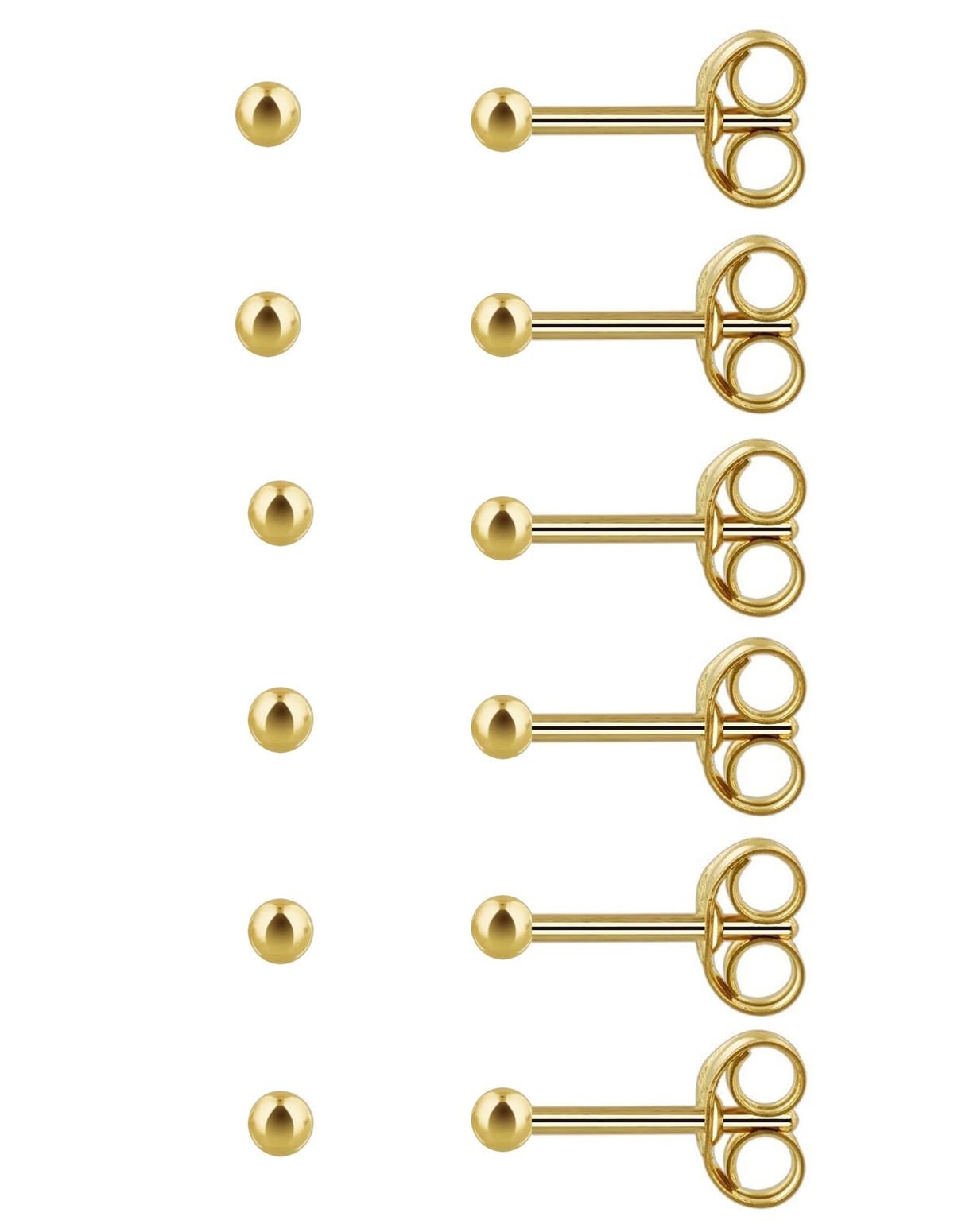 6Pairs 2mm/3mm Surgical Steel Hypoallergenic Piercing Studs, 20G 14K Real Gol…