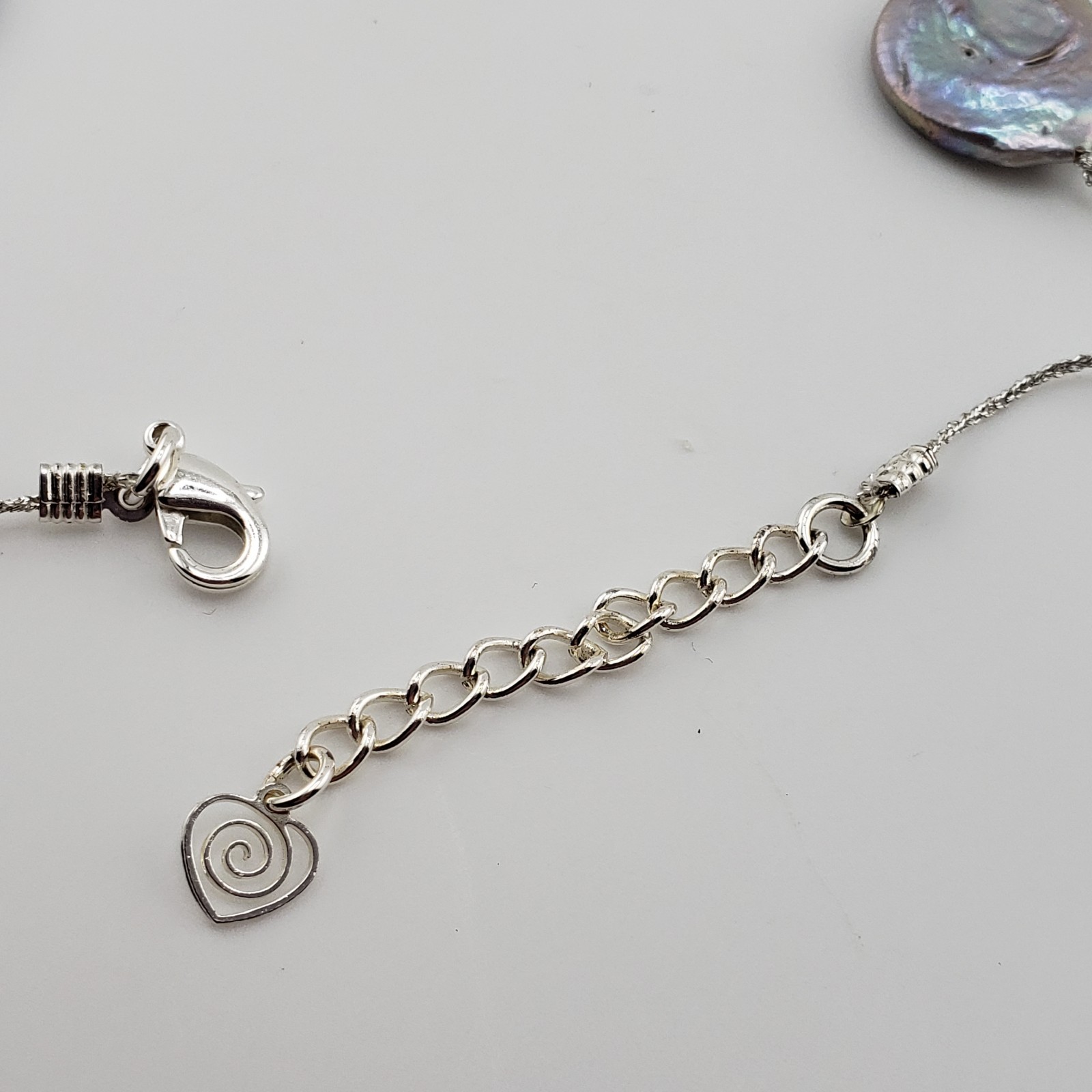 Freshwater Keshi Coin Pearl Necklace Gray Peacock Sheen Station Dramatic 36″
