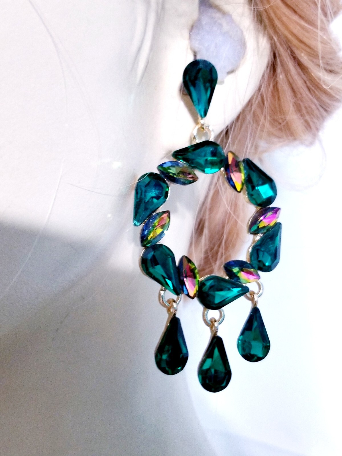 Chandelier Rhinestone Crystal Pageant Bridal Earrings Green Drop Dangle 3 Inch