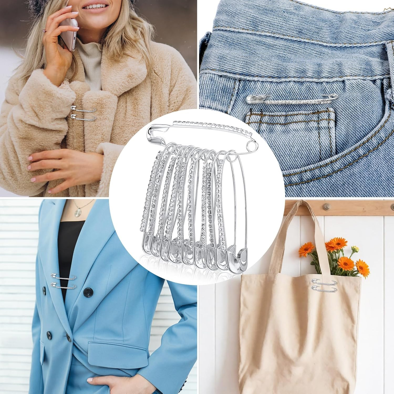 30 Pcs Rhinestone Safety Pins Faux Crystal Brooch Pin Women Sweater