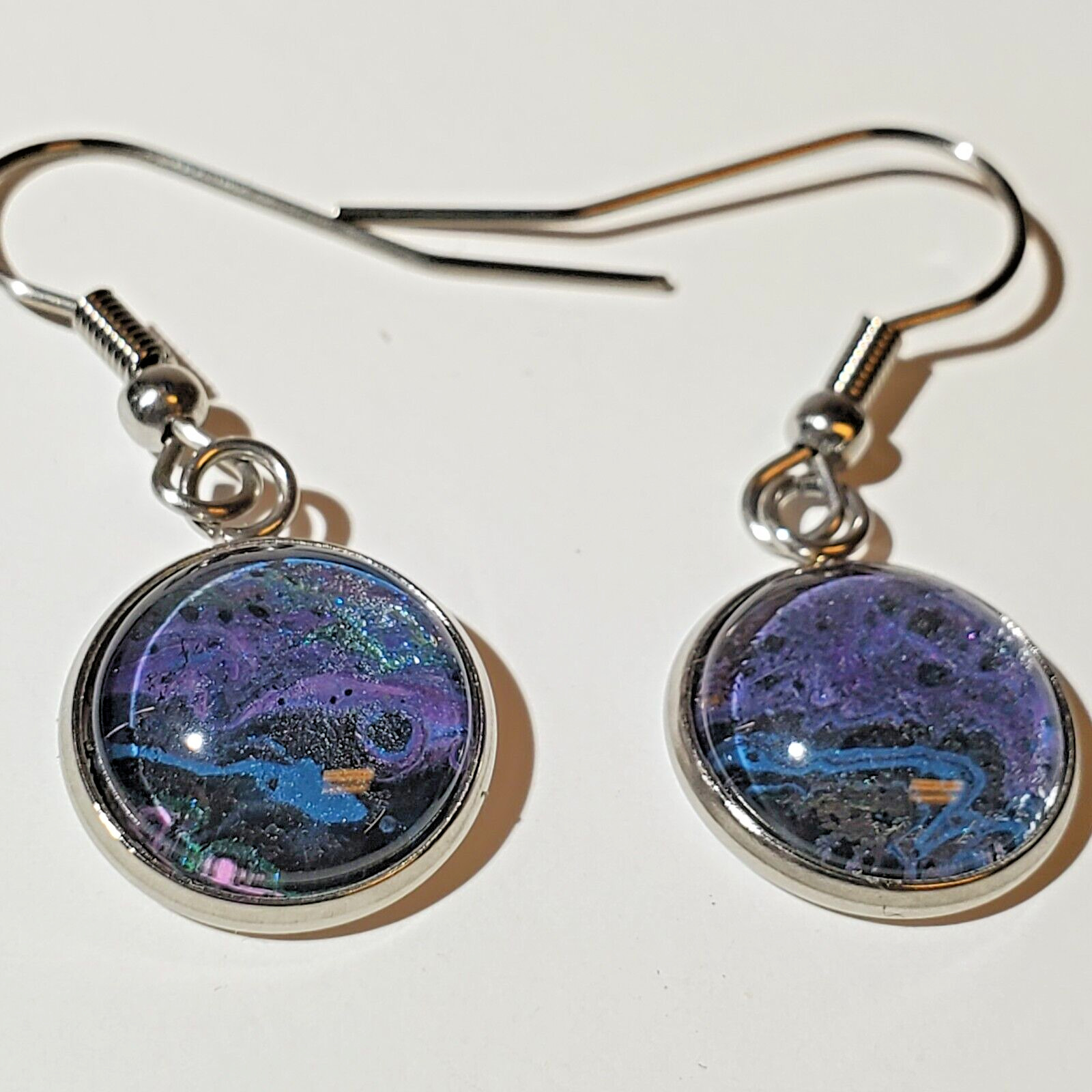 Necklace and Earrings Set, Handmade Acrylic Paint Pour Painting Jewelry, A13