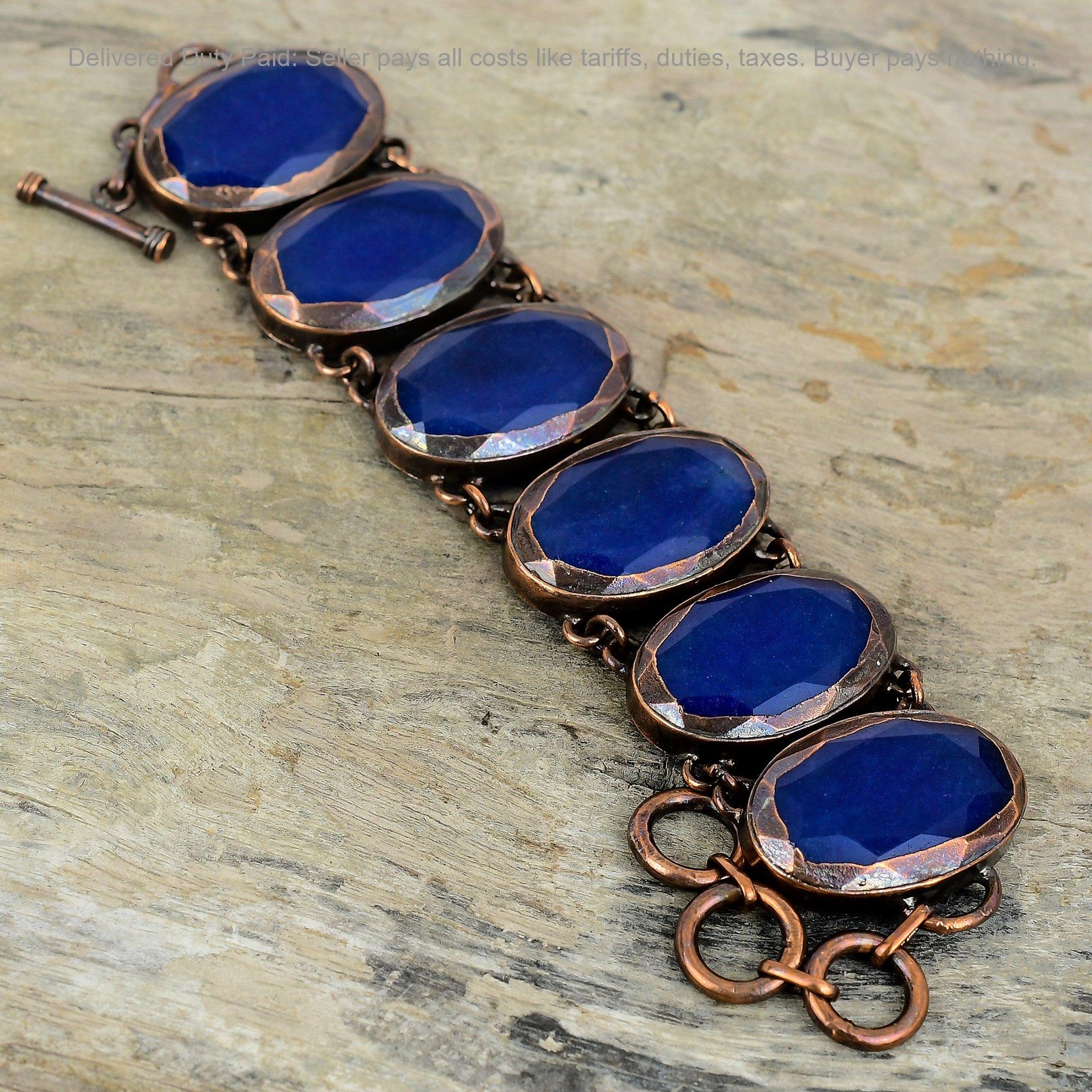Blue Saphire Stone Ethnic Chain Electroformed Engagement Bracelet Jewelry Copper
