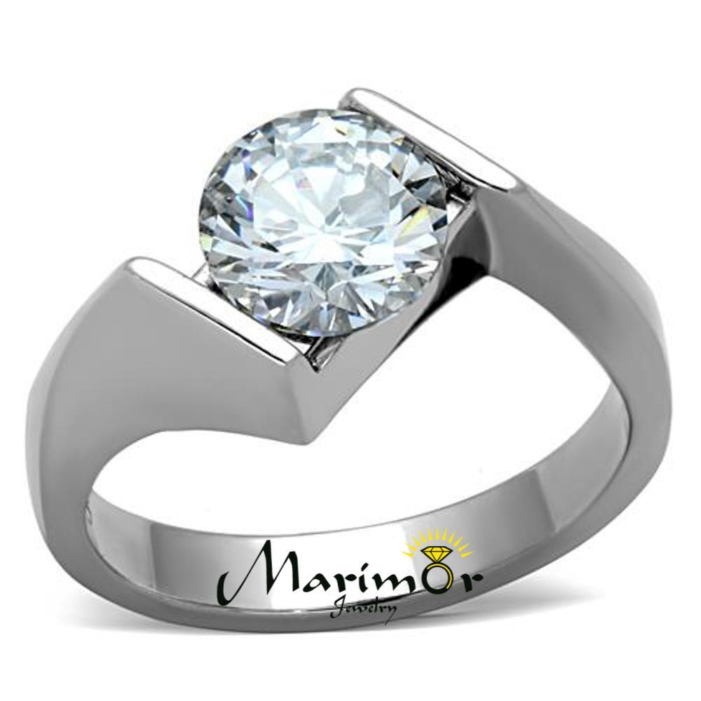 2.04 Ct Round Cut Cubic Zirconia Stainless Steel Engagement Ring Women’s Sz 5-10