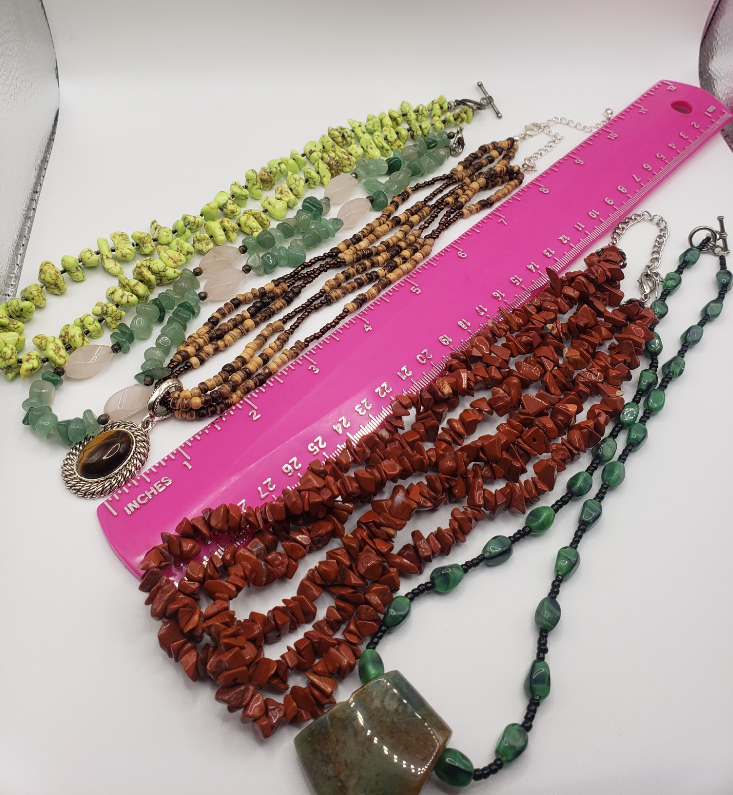 Lot of 5 Artisan Beaded Stone Necklaces Avon Tiger’s Eye EsMor Red Jasper