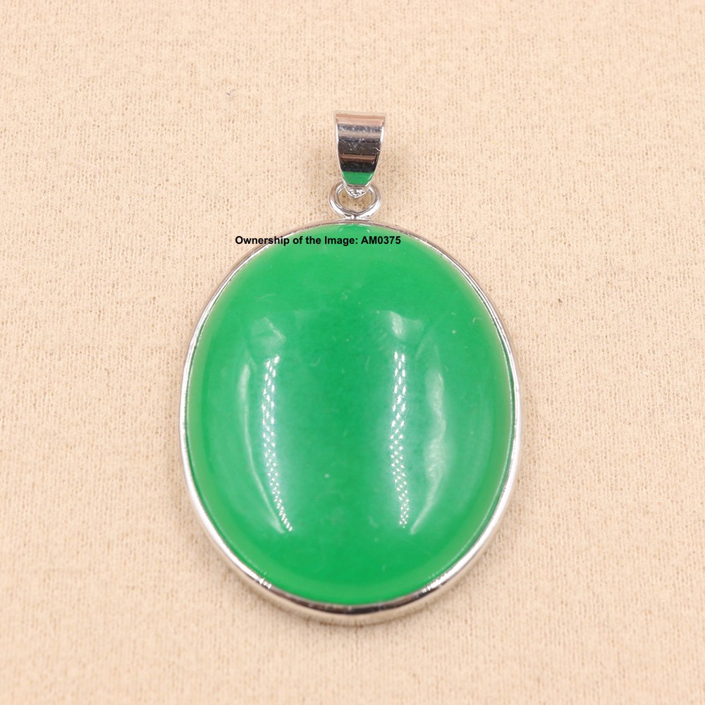 NEW White Alloy Heating Jade Pendant For Women Men Green Jade Oval Pendant