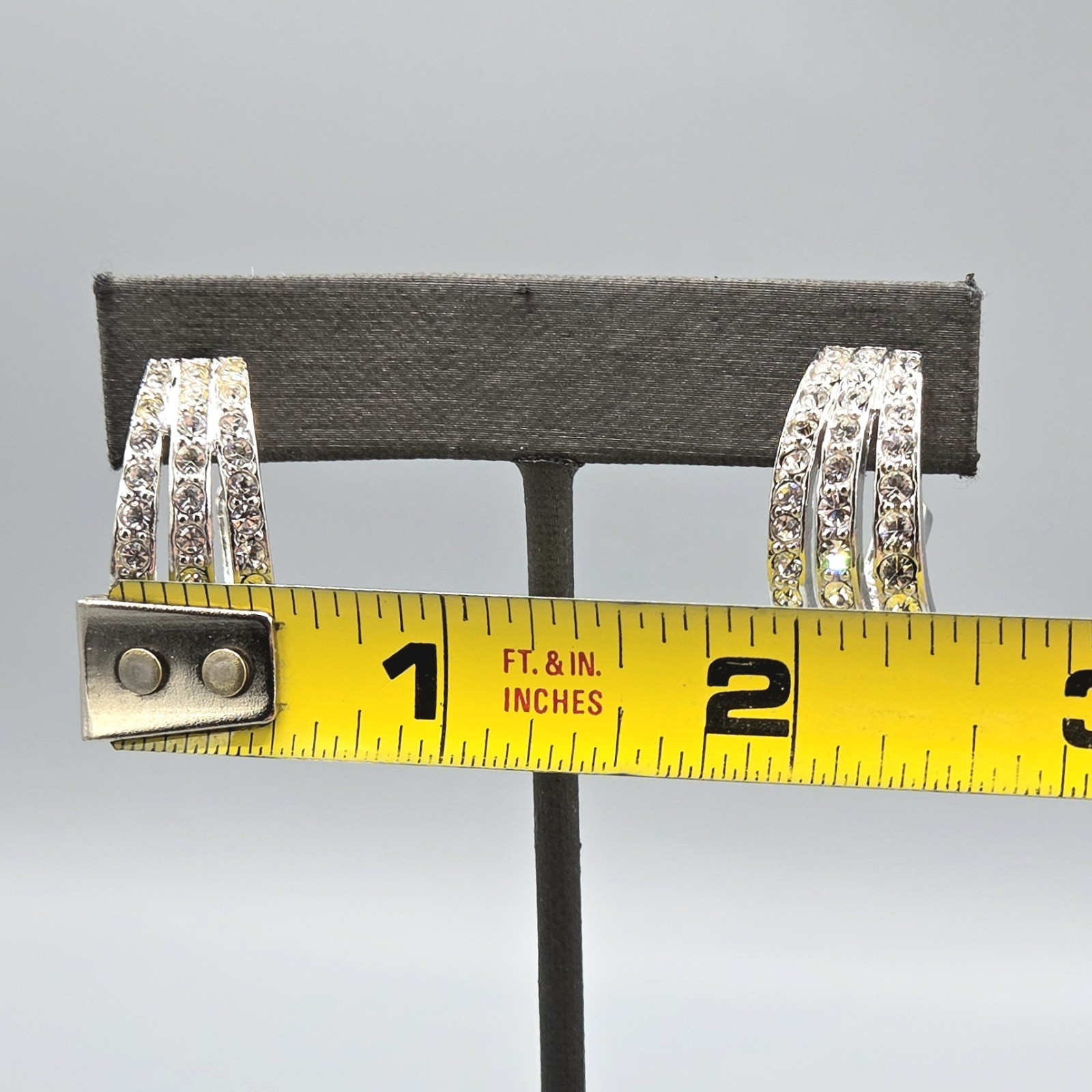 St. John Crystal Pave Rhodium Plate Triple Huggie Hoop Post Earrings