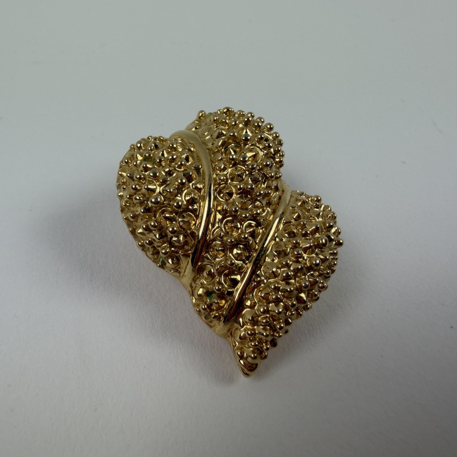 St John Earrings Gold Tone Textured Leaf Heart Clip On Designer Jewelry Women