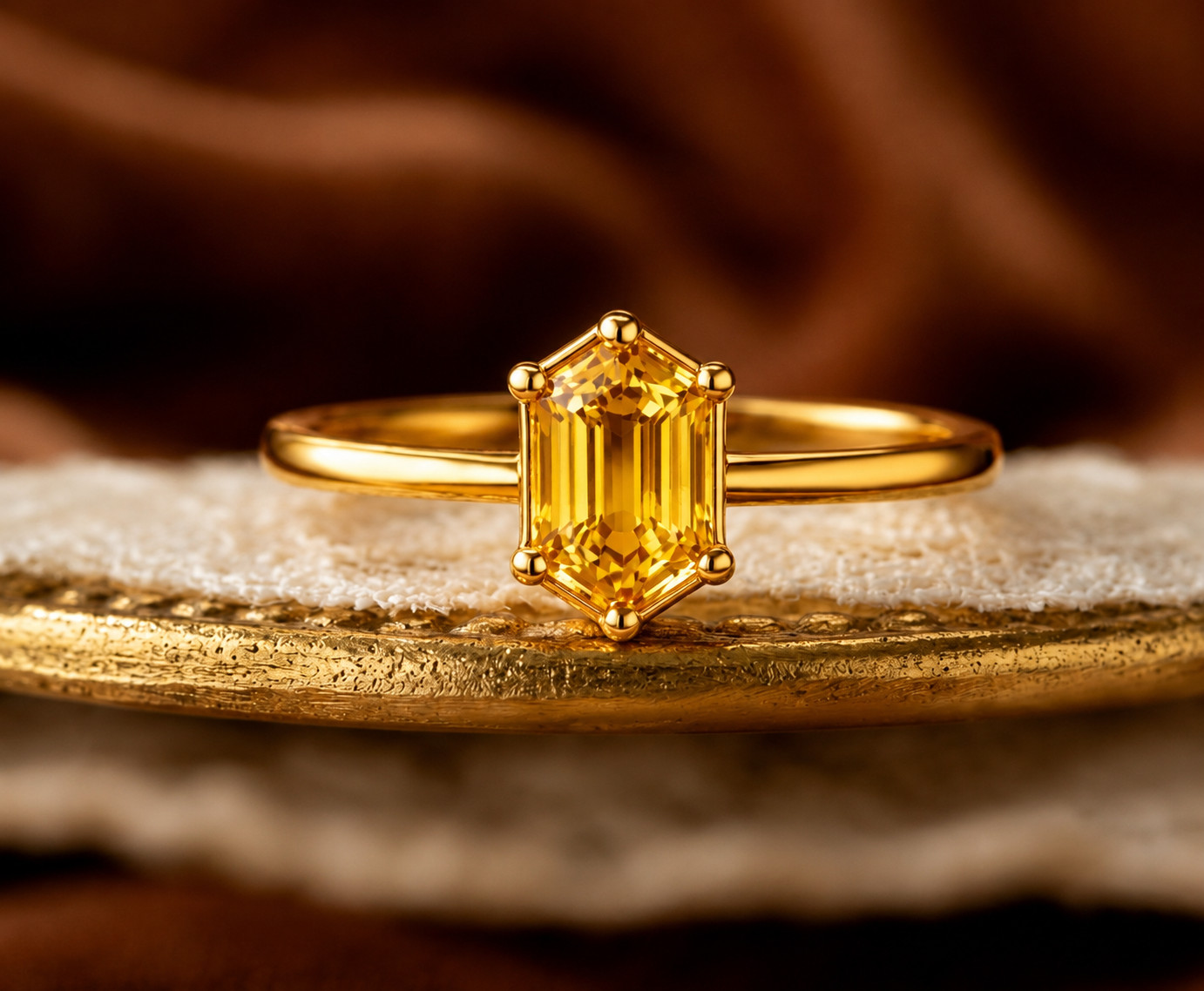 Yellow Citrine Ring, Brass Gold Alloy , Birthday Gift Her, Women Ring