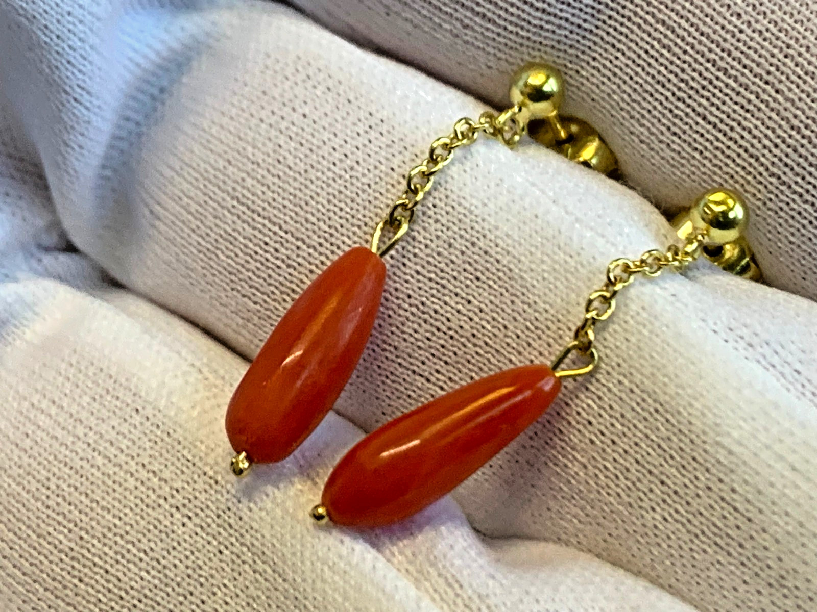 14K Yellow Gold Earrings 1.62g Fine Jewelry Coral Look Dangle Studs *READ*