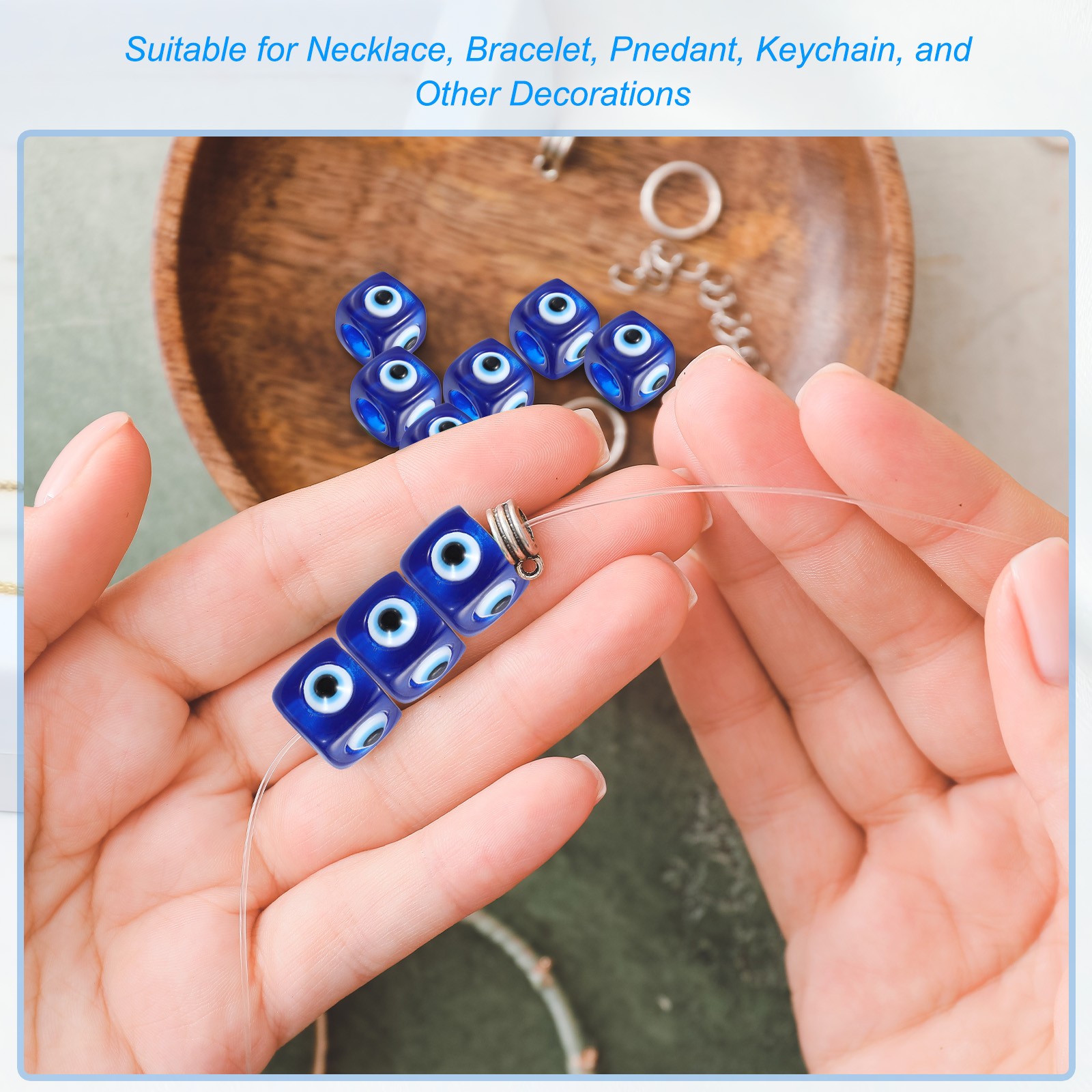 12mm Evil Eye Beads, 10 Pcs Large Hole Turkish Evil Eye Charm, Light Green
